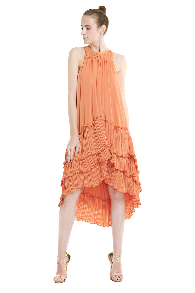 Halston heritage flowy top pleated gown