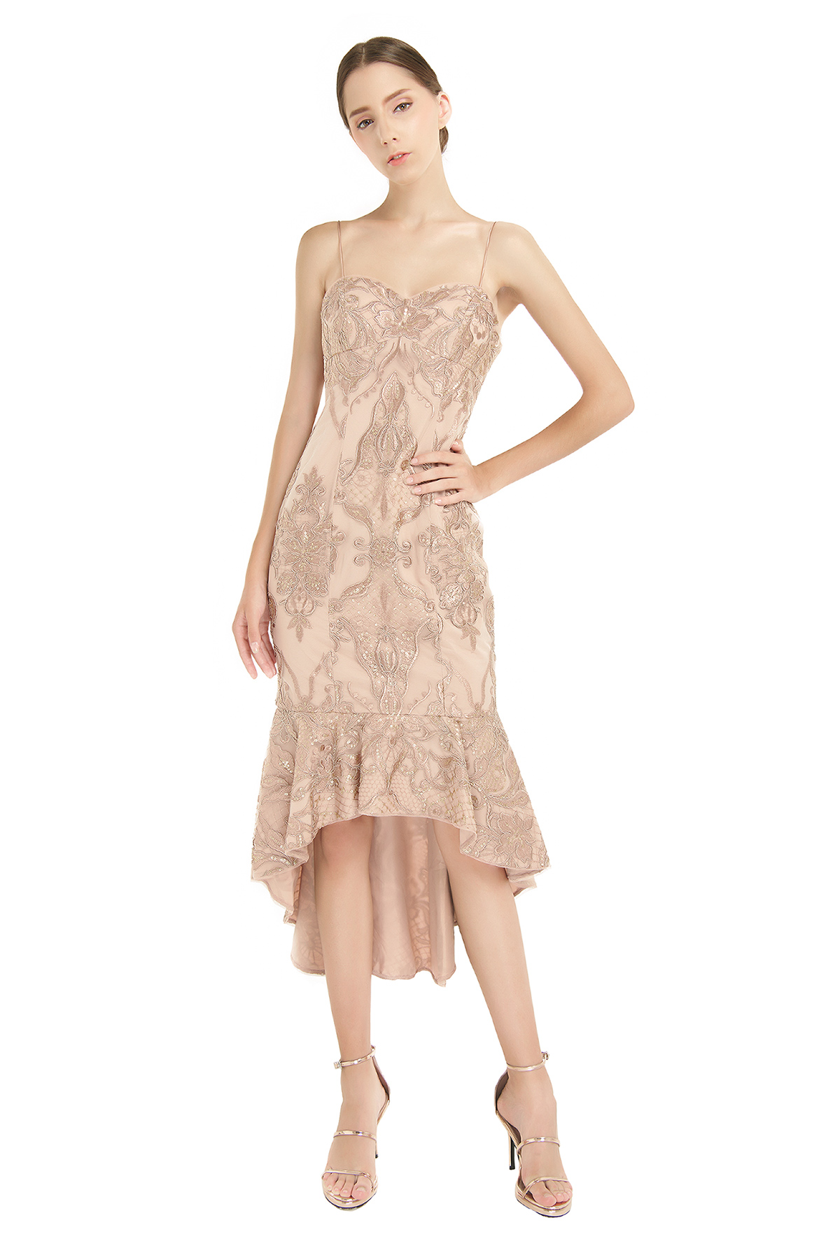 High Low Brocade Cocktail Dress