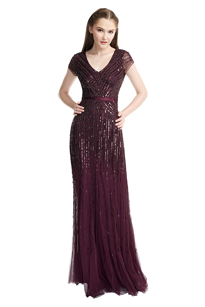 Long Dress With Cap Sleeve Cassis